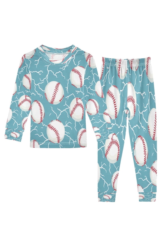 Unisex Pajama Set Snug-Fit Cotton Sleepwear Lightning Struck Baseballs Printed
