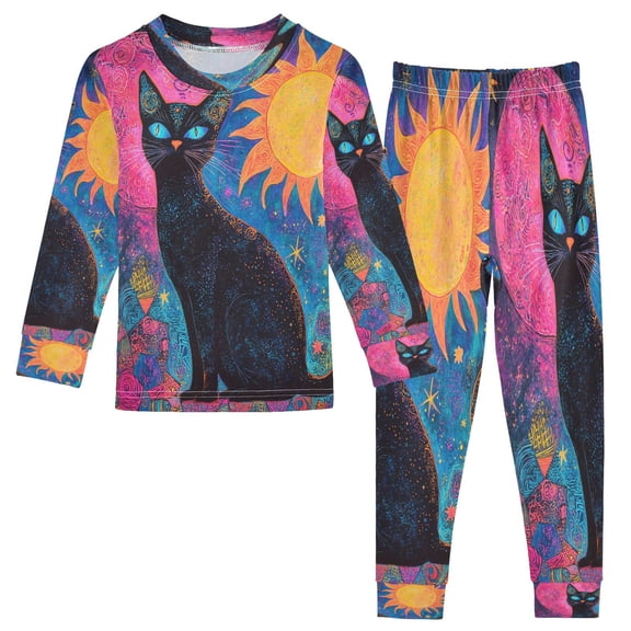 BZSMCE Unisex Pajama Set Snug-Fit Cotton Sleepwear Lunar Whiskers at Dawn Printed