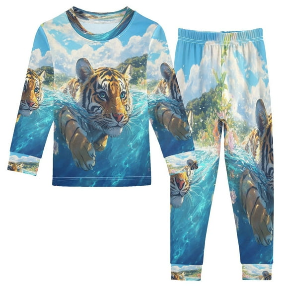 BZSMCE Unisex Pajama Set Snug-Fit Cotton Sleepwear Majestic Tiger's Swim Printed