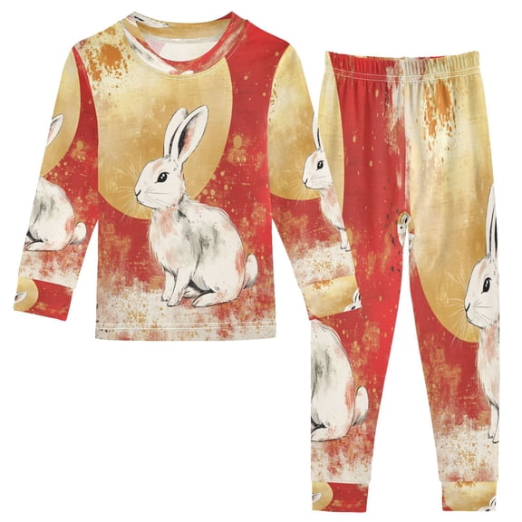 BZSMCE Unisex Pajama Set Snug-Fit Cotton Sleepwear Moonlit Rabbit Printed