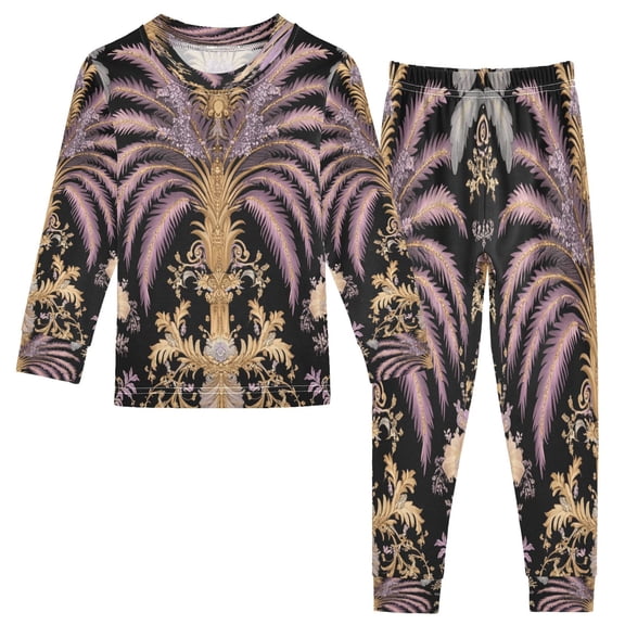 BZSMCE Unisex Pajama Set Snug-Fit Cotton Sleepwear Opulent Botanical Elegance Printed