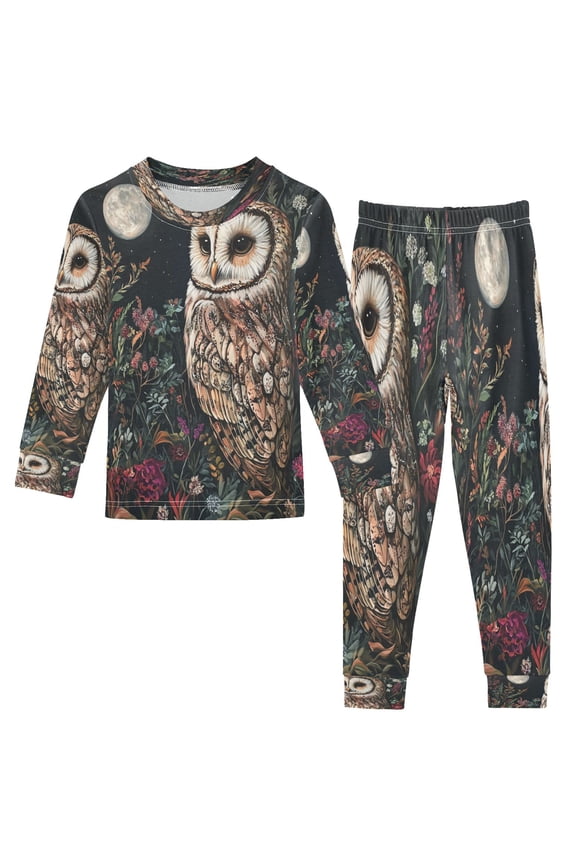 Unisex Pajama Set Snug-Fit Cotton Sleepwear Owl's Night Garden Printed