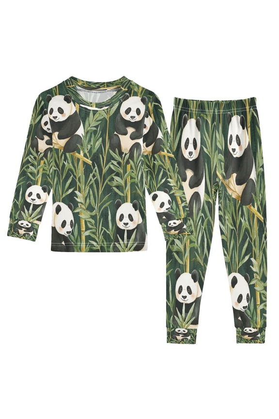 Unisex Pajama Set Snug-Fit Cotton Sleepwear Pandas in Lush Green Forest Printed