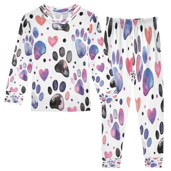 BZSMCE Unisex Pajama Set Snug-Fit Cotton Sleepwear Pawprints Of Love Printed