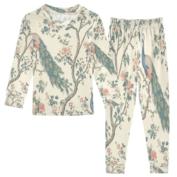 BZSMCE Unisex Pajama Set Snug-Fit Cotton Sleepwear Peacock Paradise Printed