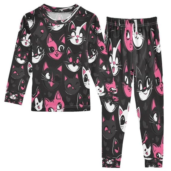 BZSMCE Unisex Pajama Set Snug-Fit Cotton Sleepwear Playful Cat Pattern Printed