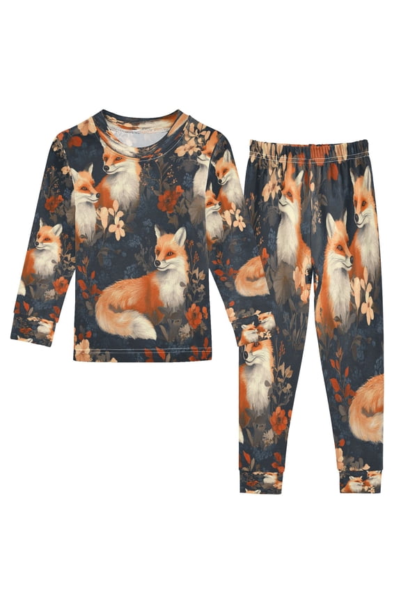 Unisex Pajama Set Snug-Fit Cotton Sleepwear Playful Foxes Printed