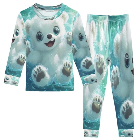 BZSMCE Unisex Pajama Set Snug-Fit Cotton Sleepwear Playful Polar Bear Printed