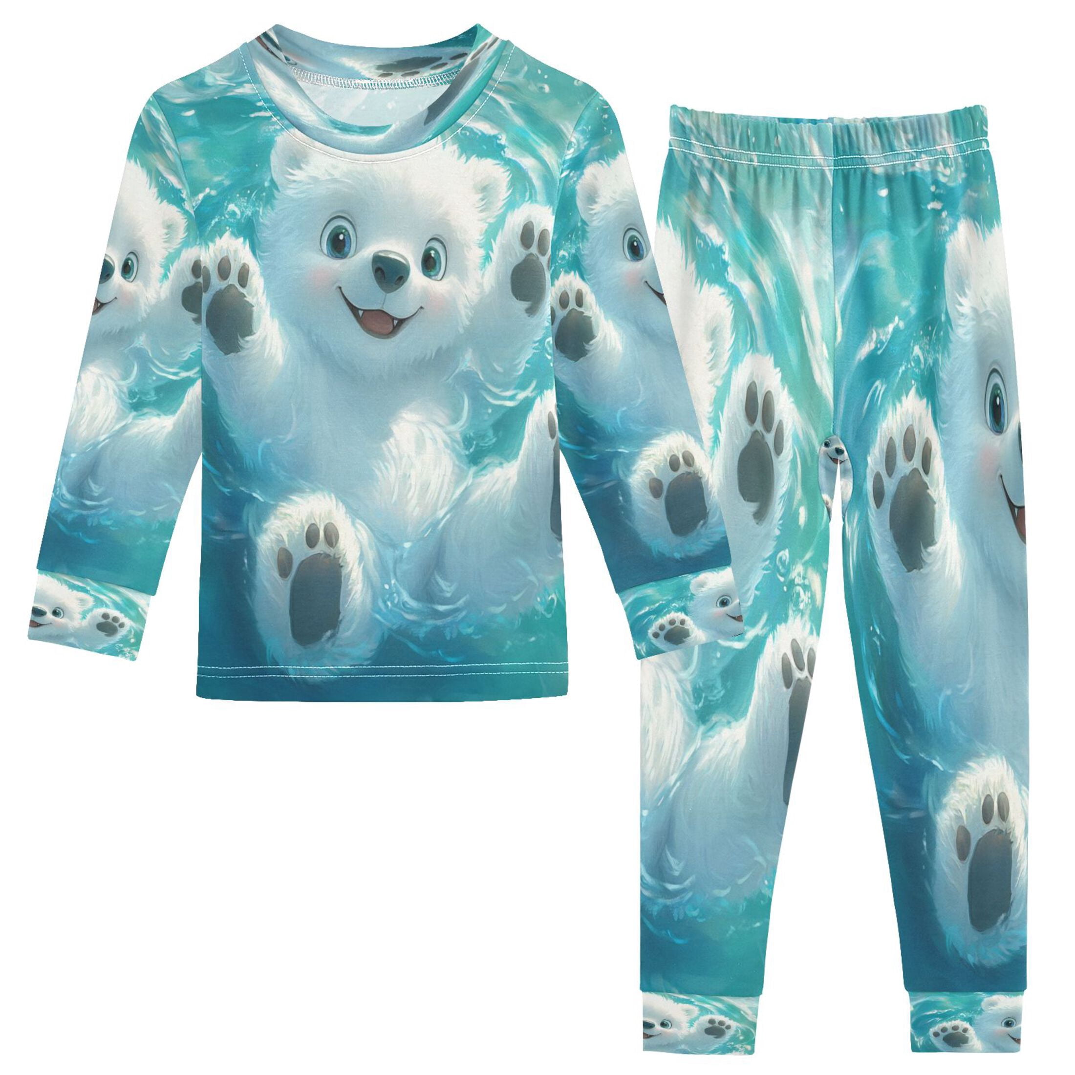 BZSMCE Unisex Pajama Set Snug-Fit Cotton Sleepwear Polar Bear Splashing ...