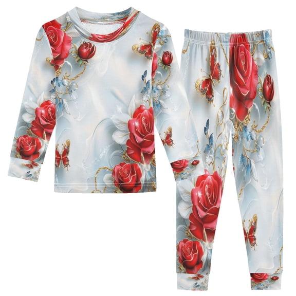 BZSMCE Unisex Pajama Set Snug-Fit Cotton Sleepwear Radiant Roses and Butterflies Printed