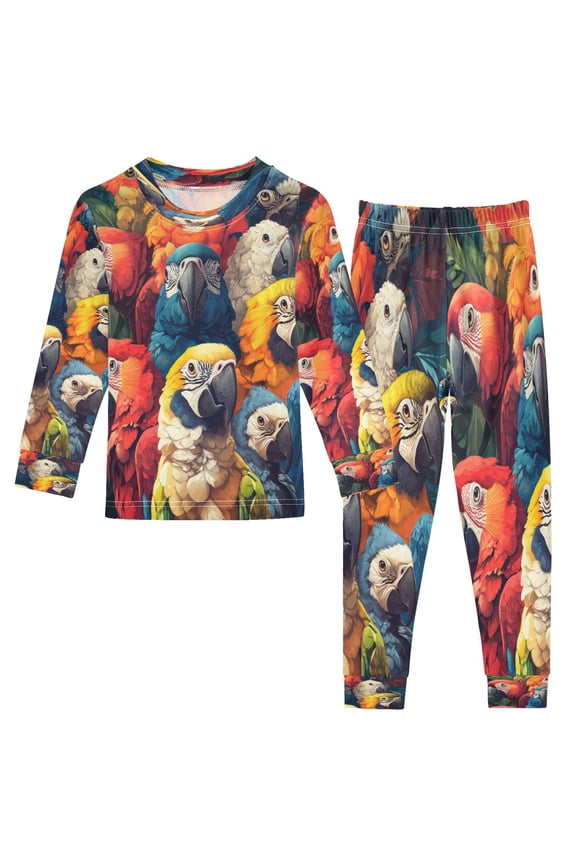 Unisex Pajama Set Snug-Fit Cotton Sleepwear Rainbow Of Parrots Printed