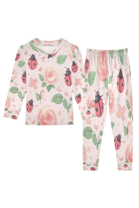 Unisex Pajama Set Snug-Fit Cotton Sleepwear Roses and Ladybugs Printed