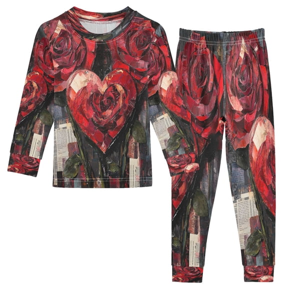 BZSMCE Unisex Pajama Set Snug-Fit Cotton Sleepwear Rosy Affection Printed