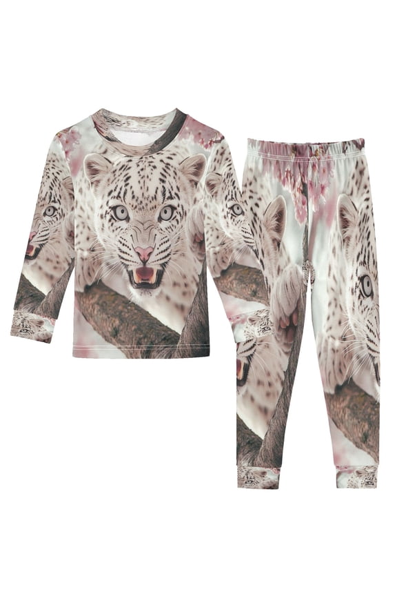 Unisex Pajama Set Snug-Fit Cotton Sleepwear Snow Leopard in Bloom Printed