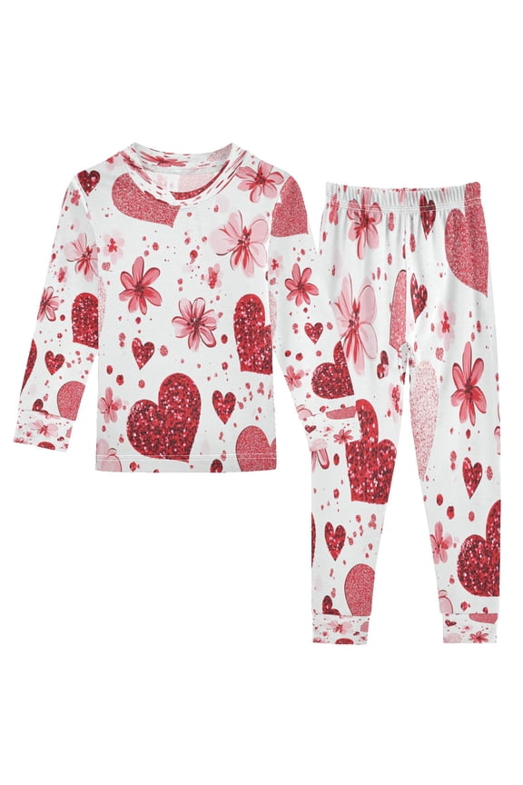 Unisex Pajama Set Snug-Fit Cotton Sleepwear Sparkle Hearts Printed