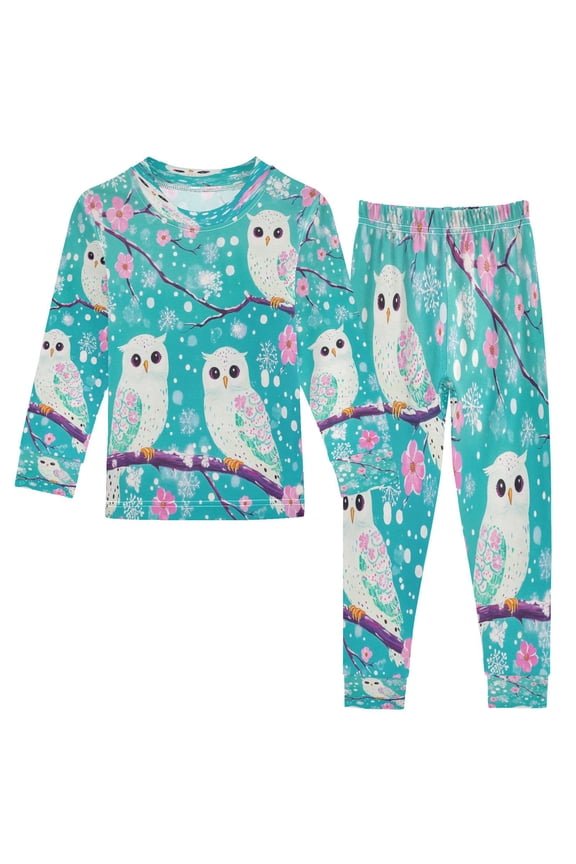 Unisex Pajama Set Snug-Fit Cotton Sleepwear Springtime Owls Printed