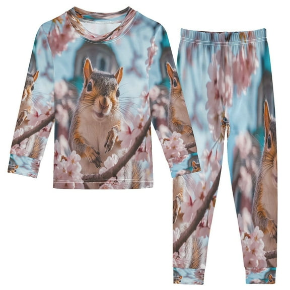 BZSMCE Unisex Pajama Set Snug-Fit Cotton Sleepwear Squirrel's Spring Smile Printed
