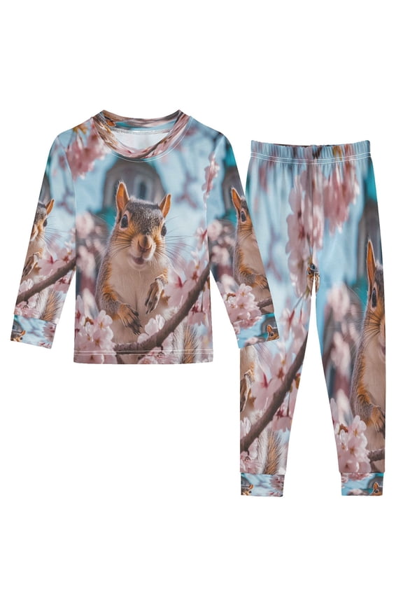 Unisex Pajama Set Snug-Fit Cotton Sleepwear Squirrel's Spring Smile Printed