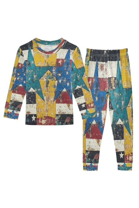 Unisex Pajama Set Snug-Fit Cotton Sleepwear Star-spangled Fusion Printed