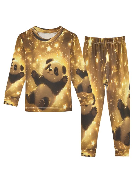 Unisex Pajama Set Snug-Fit Cotton Sleepwear Starry Panda Dreams Printed