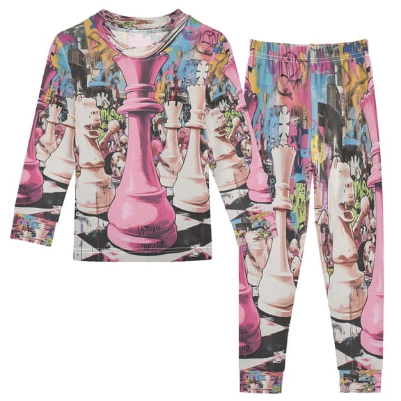 BZSMCE Unisex Pajama Set Snug-Fit Cotton Sleepwear Urban Chess Warfare Printed