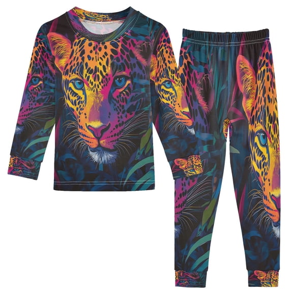 BZSMCE Unisex Pajama Set Snug-Fit Cotton Sleepwear Vibrant Jungle Leopard Printed