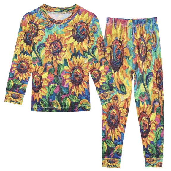 BZSMCE Unisex Pajama Set Snug-Fit Cotton Sleepwear Vibrant Sunflowers in Bloom Printed