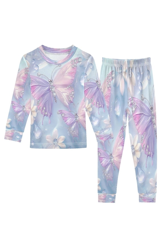 Unisex Pajama Set Snug-Fit Cotton Sleepwear Whimsical Butterfly Fantasy Printed