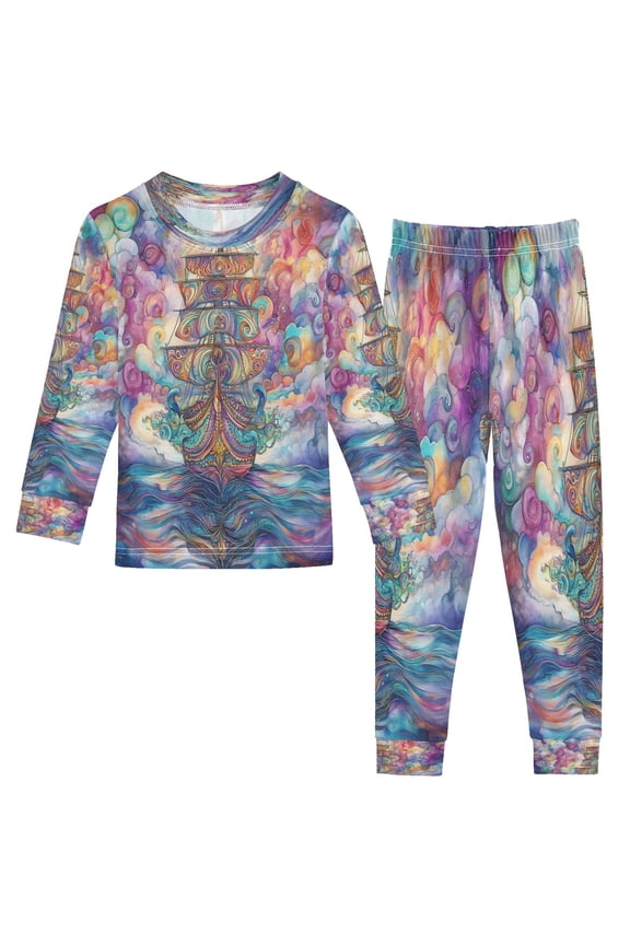 Unisex Pajama Set Snug-Fit Cotton Sleepwear Whimsical Voyage Printed