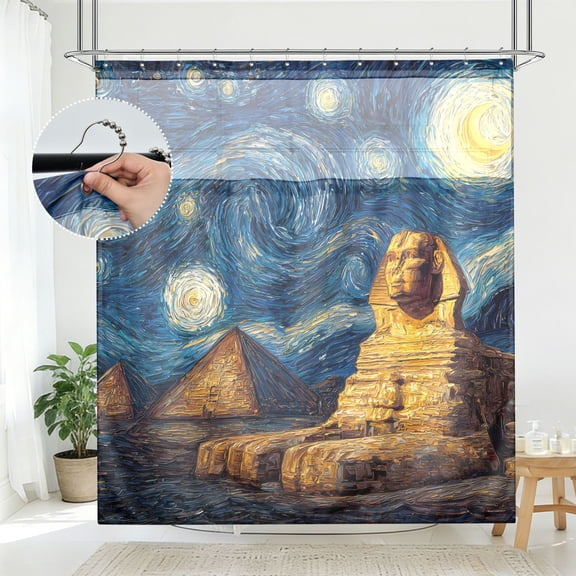BZSMCE Van Gogh Starry Sky Theme Pyramid Pattern Bathroom Shower Curtain Set with Hooks Waterproof Double Layer Fabric 7278 Inch