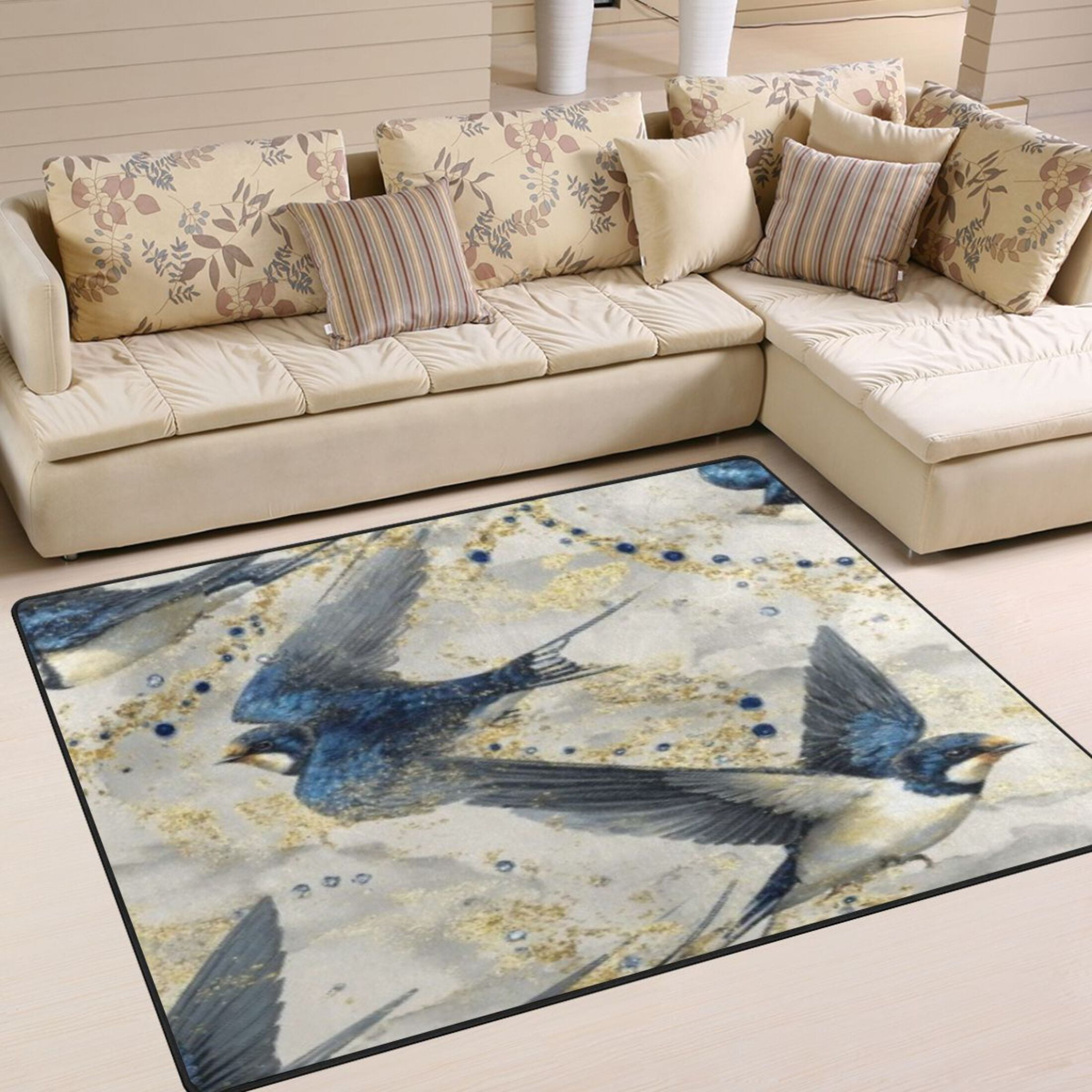 BZSMCE Vintage Area Rugs Azure Swallows Creative Area For Home