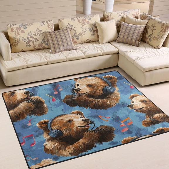 BZSMCE Vintage Area Rugs Bear Play Music Creative Area For Home