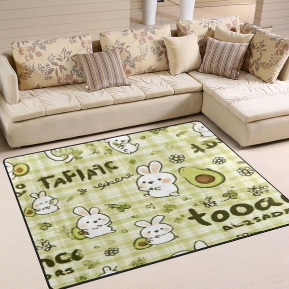 BZSMCE Vintage Area Rugs Beige Avocado Bunny Creative Area For Home