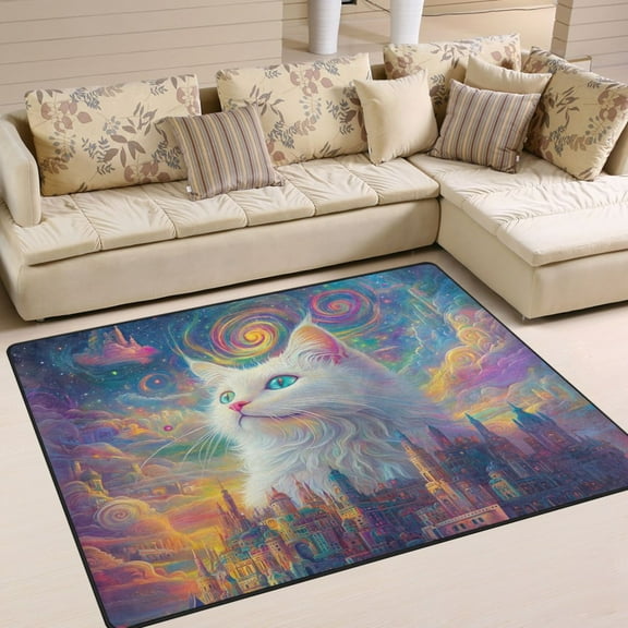 BZSMCE Vintage Area Rugs Blue Eyes White Cats and Tower Creative Area For Home