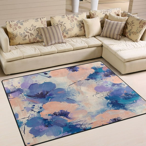 BZSMCE Vintage Area Rugs Blue Flowers Paintting Creative Area For Home