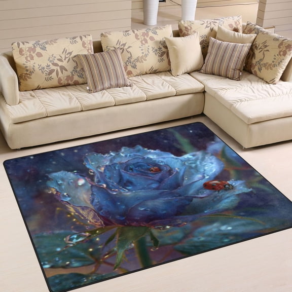 BZSMCE Vintage Area Rugs Blue Rain-kissed Rose Creative Area For Home