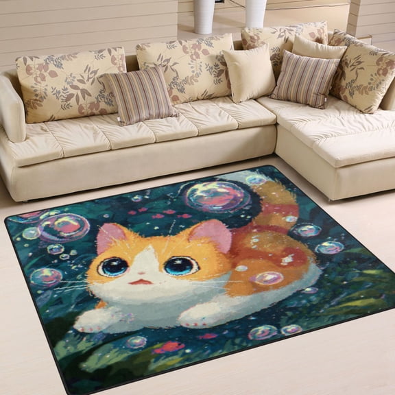 BZSMCE Vintage Area Rugs Bubble Cat Underwater Creative Area For Home
