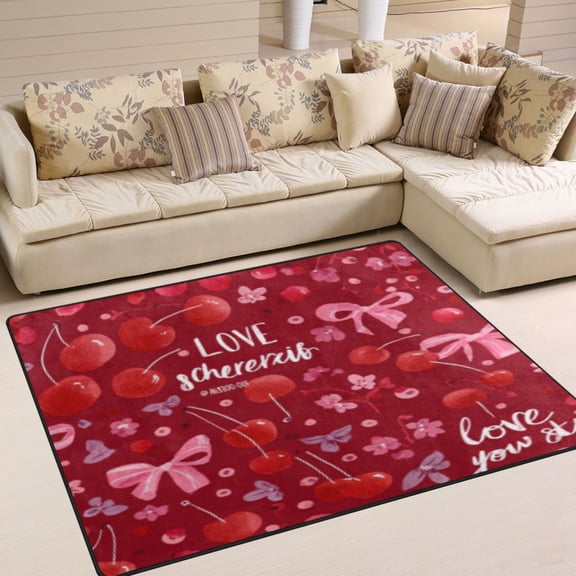 BZSMCE Vintage Area Rugs Cherry Red Love Whimsy Creative Area For Home
