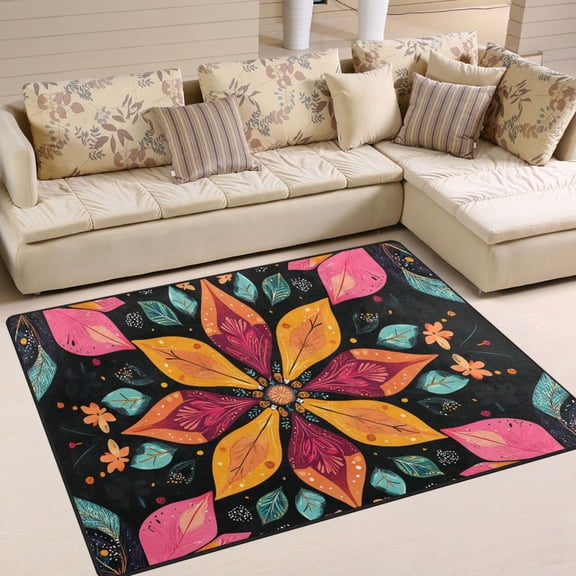 BZSMCE Vintage Area Rugs Colorfull Botany Pattern Creative Area For Home