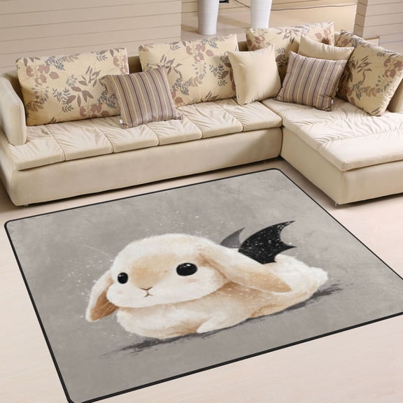 BZSMCE Vintage Area Rugs Cute Bunny with Bat Wings Creative Area For Home