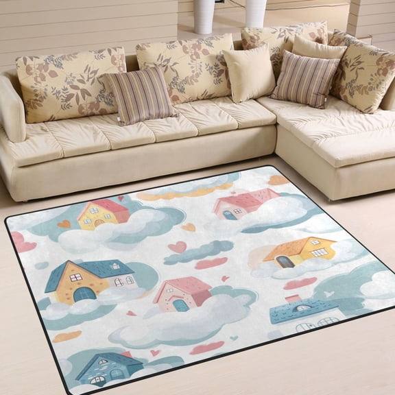BZSMCE Vintage Area Rugs Cute House on The Sky Creative Area For Home