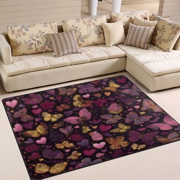 BZSMCE Vintage Area Rugs Dark Floral Butterfly Mosaic Creative Area For Home