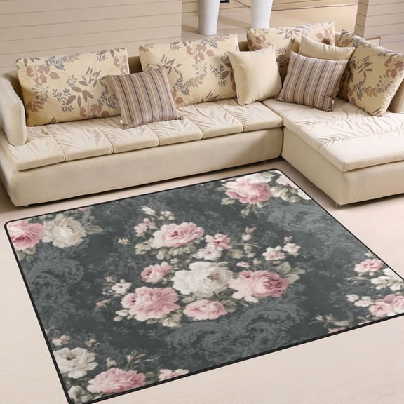 BZSMCE Vintage Area Rugs Dark Gray Rose Creative Area For Home