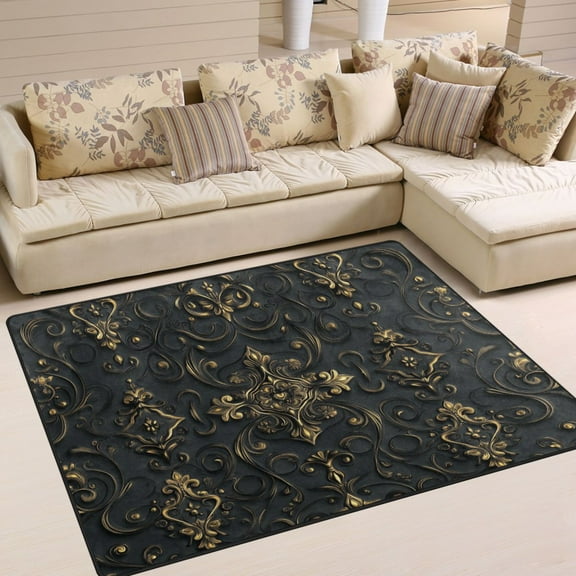 BZSMCE Vintage Area Rugs Design Black and Gold Pattern Creative Area For Home