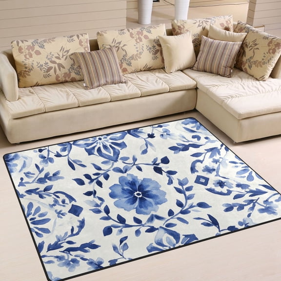 BZSMCE Vintage Area Rugs Design Blue Art Flower Pattern Creative Area For Home
