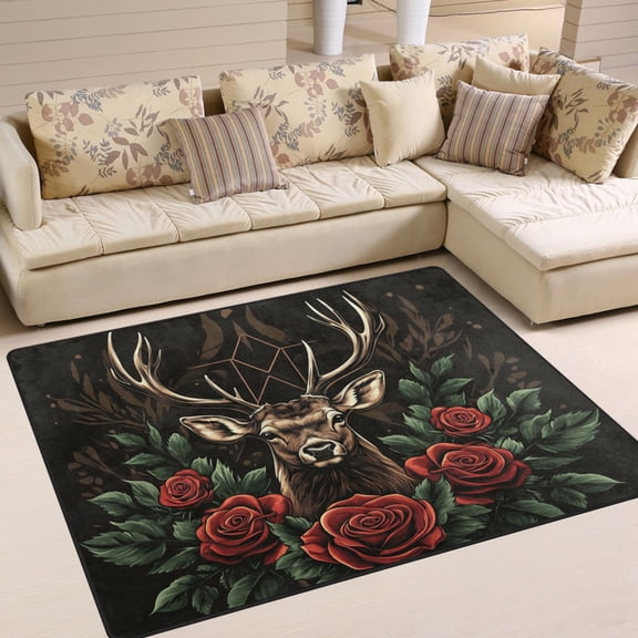 BZSMCE Vintage Area Rugs Design Deer with Roses Creative Area For Home