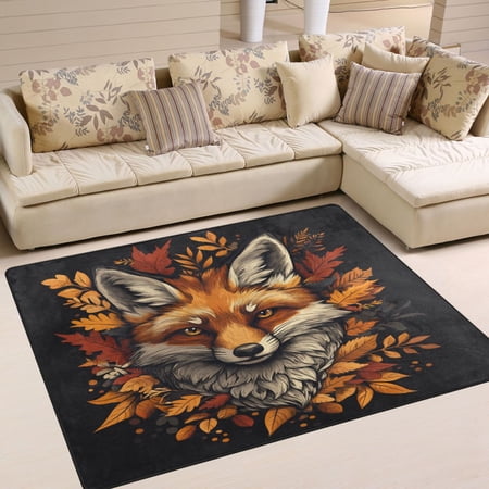 BZSMCE Vintage Area Rugs Design Fox Head Pattern Creative Area For Home