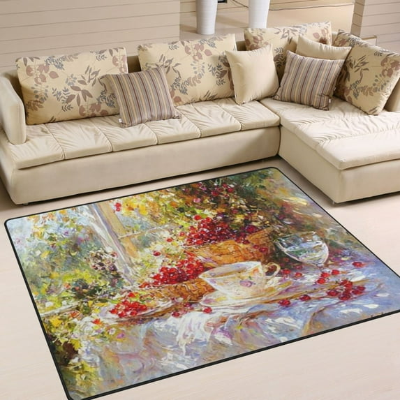 BZSMCE Vintage Area Rugs Design Red Cherry Pattern Creative Area For Home