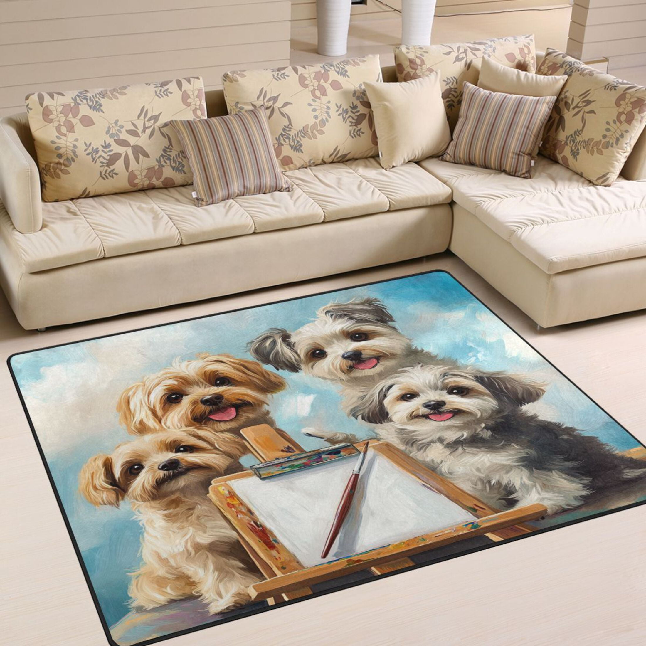 BZSMCE Vintage Area Rugs Dogs Drawing Board Creative Area For Home