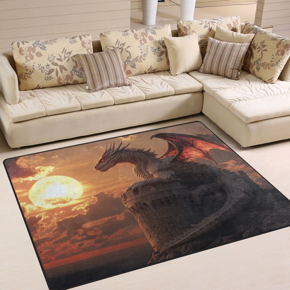 BZSMCE Vintage Area Rugs Dragon and Sun Creative Area For Home